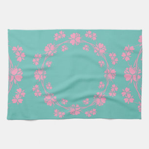 Roze handdoek op Blauwgroen handdoek