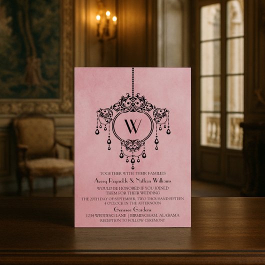 Roze handelier Wedding Invite Kaart