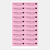 Roze handgemaakt met Love Black Heart Labels (Vel)