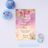 Roze handgemaakte waterverf floral bruiloft menu f (Enkel)