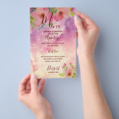Roze handgemaakte waterverf floral bruiloft menu f (Hand)