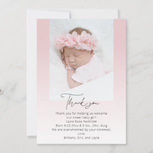 Roze handgeschreven kalligrafie Foto Baby shower Bedankkaart