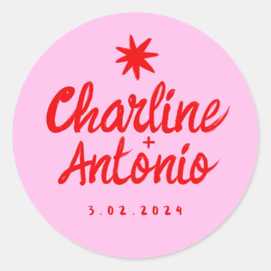 Roze Handgeschreven RetroTrouw Rechthoekige Sticke Ronde Sticker (Voorkant)