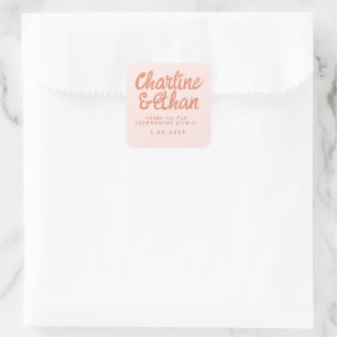Roze Handgeschreven RetroTrouw Rechthoekige Sticke Vierkante Sticker