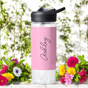 Roze handgeschreven tekst Elegant Waterfles