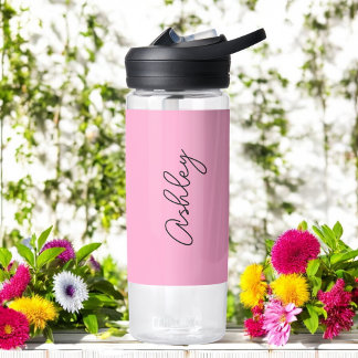 Roze handgeschreven tekst Elegant Waterfles