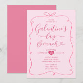 Roze handgetekende Conquette Galentine's Day Brunc Kaart (Voorkant / Achterkant)