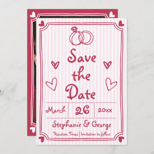 Roze handgetekende krabbel doodle grillige foto sa save the date