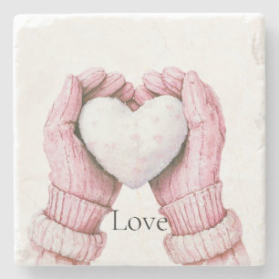Roze handschoenen Witte Hart Liefde Stenen Onderzetter