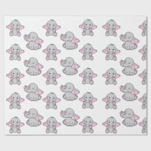 Roze handtekening Elephant Pattern Cartoon Cadeaupapier (Vlak)