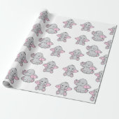 Roze handtekening Elephant Pattern Cartoon Cadeaupapier (Uitgerold)