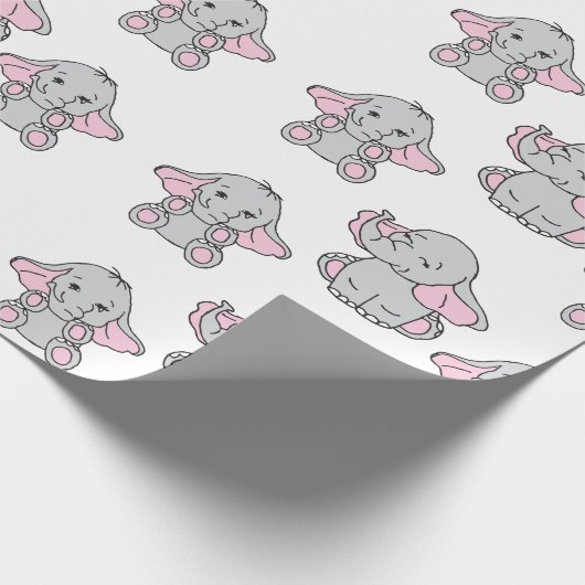 Roze handtekening Elephant Pattern Cartoon Cadeaupapier (Hoek)