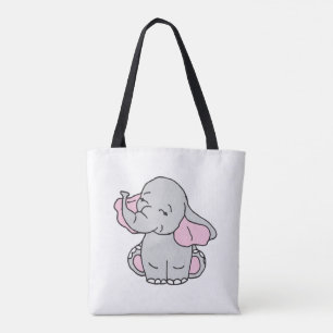 Roze handtekening Elephant Pattern Cartoon Draagtas