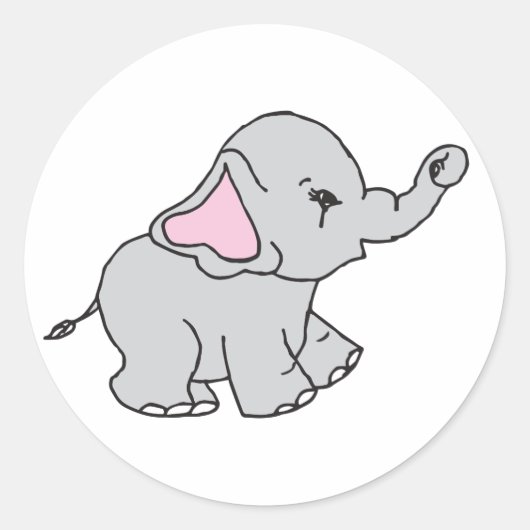 Roze handtekening Elephant Pattern Cartoon Ronde Sticker (Voorkant)
