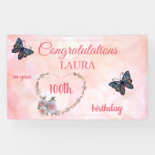 roze Happy 100th Birthday Spandoek (Horizontaal)