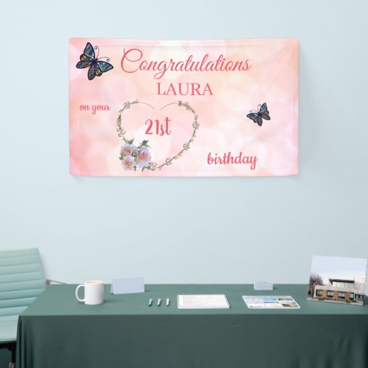 roze Happy 21st verjaardag Spandoek (Beurs)
