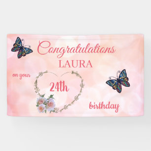  roze Happy 24th Birthday Spandoek