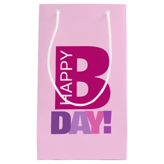 Roze Happy Bday Small Gift Bag Klein Cadeauzakje (Voorkant)