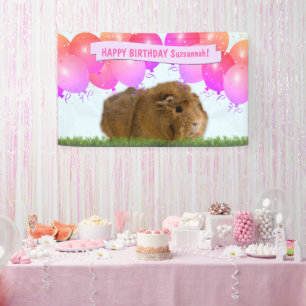 Roze Happy Birthday Balloons Ginger Guinea Pig Ba Spandoek
