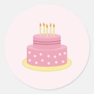 Roze Happy Birthday Cake Gift Label, Meisje Verjaa Ronde Sticker