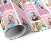 Roze Happy Birthday Girl Foto Collage Teen Cadeaupapier (Rol Hoek)