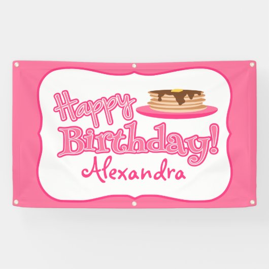 Roze Happy Birthday Pancakes Spandoek (Horizontaal)