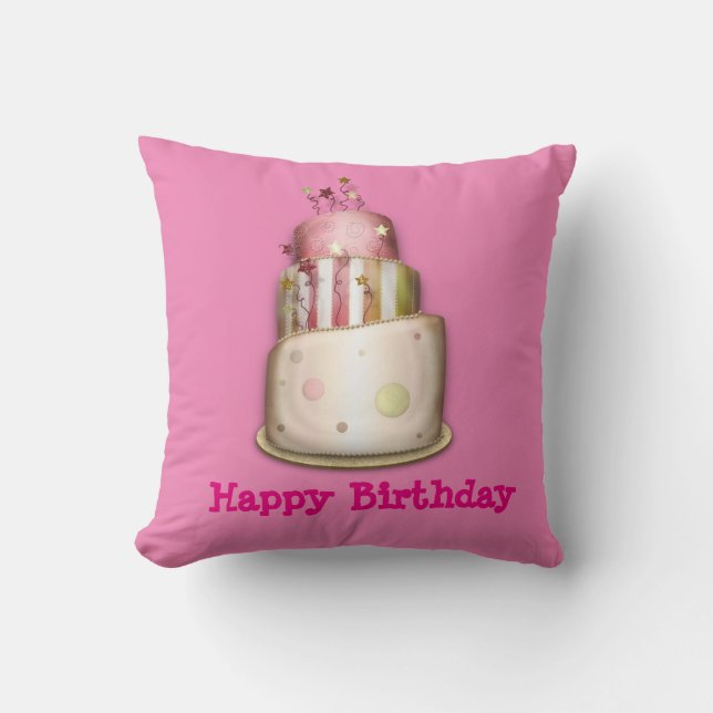 Roze "Happy Birthday"-piloot met Cake Kussen (Voorkant)