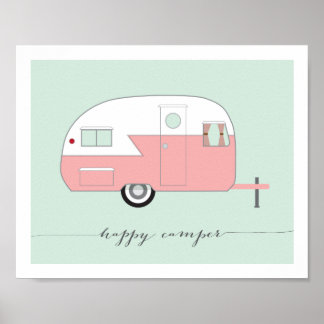 Roze, Happy Camper art afdrukken 8 x 10 Poster