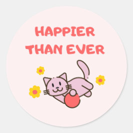 Roze Happy Cat klassieke ronde sticker