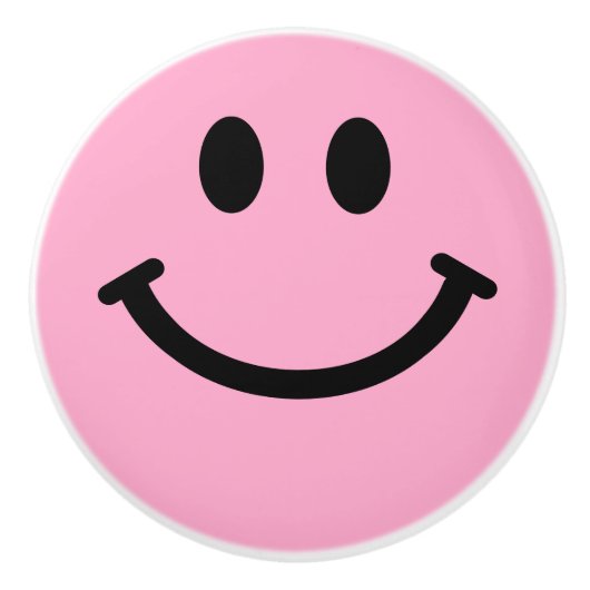 Roze Happy Face Keramische Knop (Voorkant)