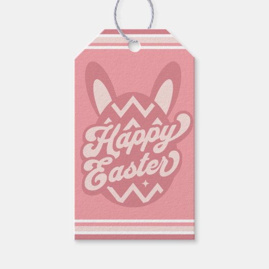 Roze Happy Paaster Bunny Cadeaulabel (Voorkant)