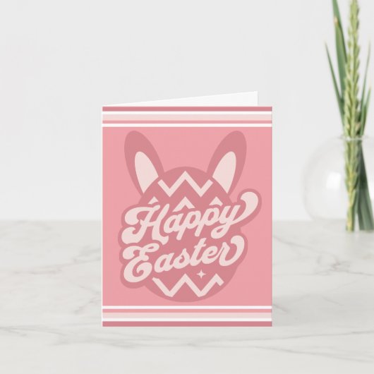 Roze Happy Paaster Bunny Notitiekaartje (Voorkant)