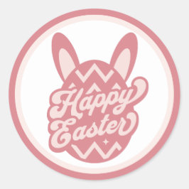 Roze Happy Paaster Bunny Ronde Sticker