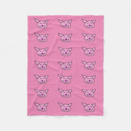 Roze Happy Pig Fleece Deken