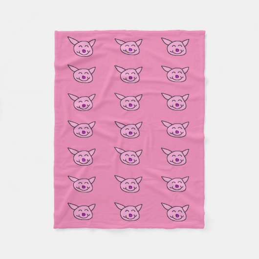 Roze Happy Pig Fleece Deken (Voorkant)