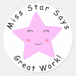 Roze Happy Star meisje Geweldig werk Ronde Sticker