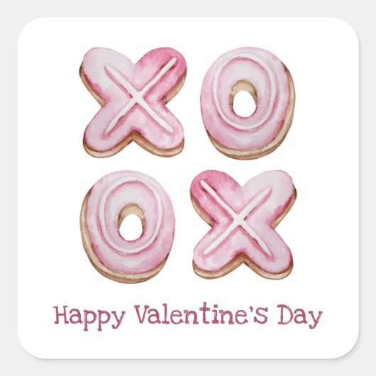 Roze Happy Valentijnsdag Vierkante Sticker (Voorkant)