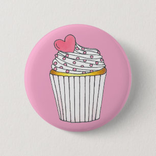 Roze hardeshars Cupcake Vrijgezellenfeest Birthday Ronde Button 5,7 Cm