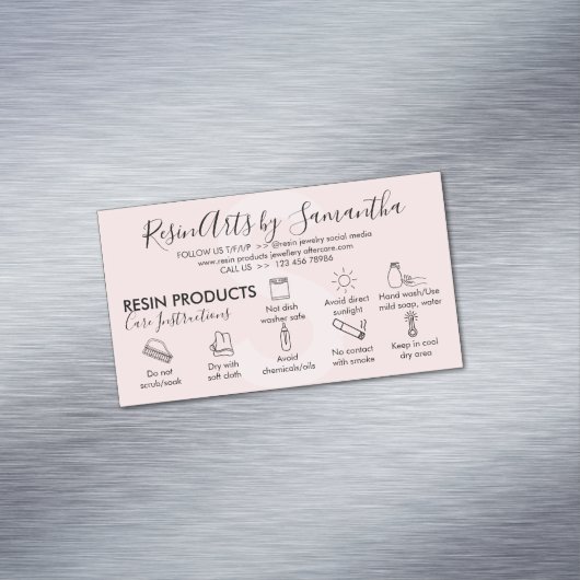 Roze hars producten Care instructies Magnetisch Visitekaartje (Voorbeeld)