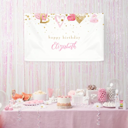 Roze hart Aangepast hart geboortedag Spandoek (Feest)