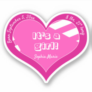 Roze Hart Baby Aankondiging Sticker