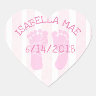 Roze Hart Baby Aankondiging Voetafdrukken Sticker