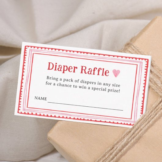 Roze Hart Baby shower Luier Raffle Tickets Informatiekaartje