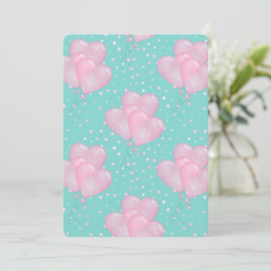 Roze Hart Ballon Kaart (Staand voorkant)