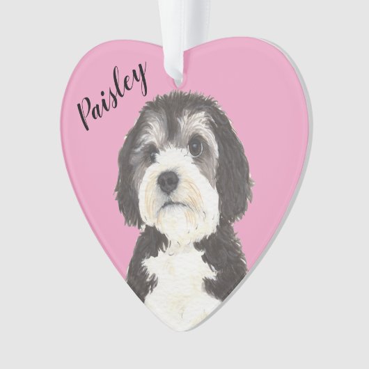 Roze Hart Bernedoodle Sheepadoodle Ornament (voorkant)