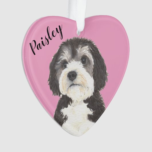 Roze Hart Bernedoodle Sheepadoodle Ornament (voorkant)