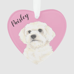 Roze Hart Bichon Bolognese Katoen Havanees Maltees Ornament