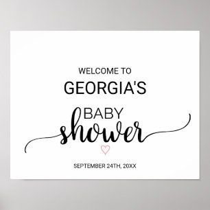 Roze hart   Black Calligraphy Baby shower Welcome Poster