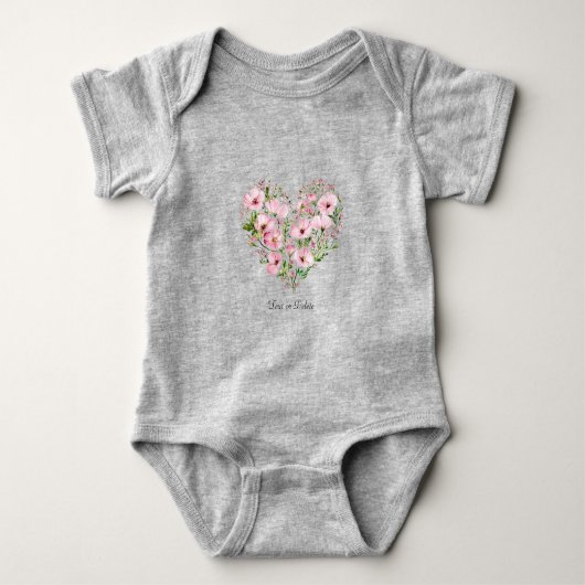 Roze hart bloemen baby romper (Voorkant)