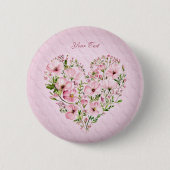 Roze Hart Bloemen Button (Voorkant)